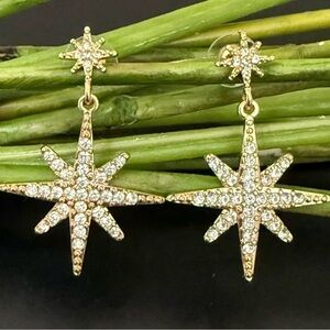 Double Star Drop Gold Earrings NWOT